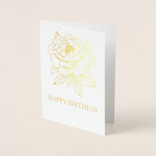 Carte Dorée dessin au trait de pivoine en fleurs (Devant)