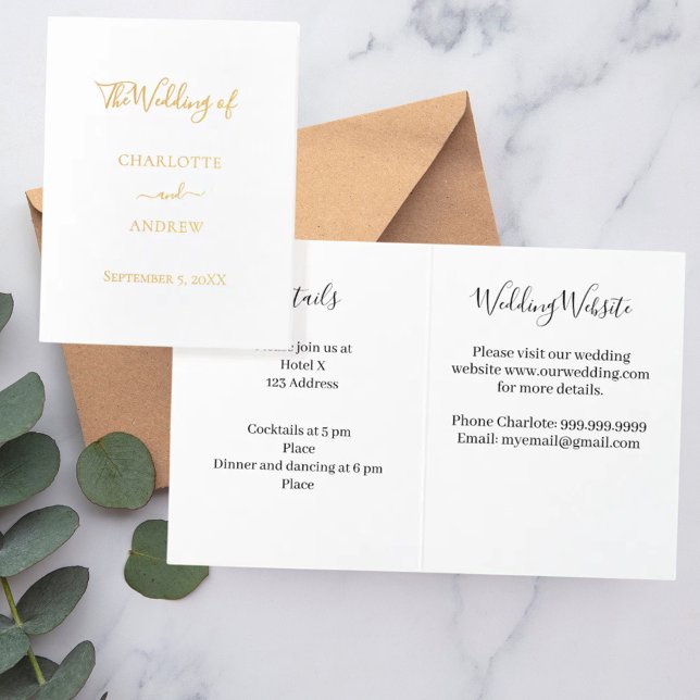 Carte Dorée Détails de site web en or blanc pour mariage de lu (Créateur téléchargé)