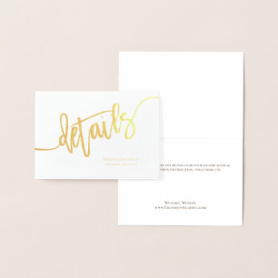 Carte Dorée Détails du Mariage de script élégant Boîtier Or