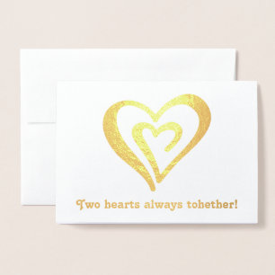 Carte Dorée Deux coeurs ensemble Saint Valentin