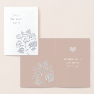 Carte Dorée Diamants Crème Glam Rose Floral Anniversaire