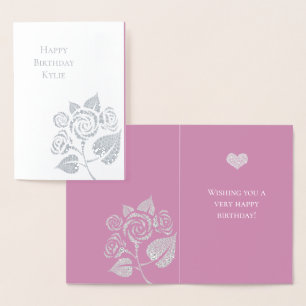 Carte Dorée Diamants de verre rose Rose Floral Anniversaire