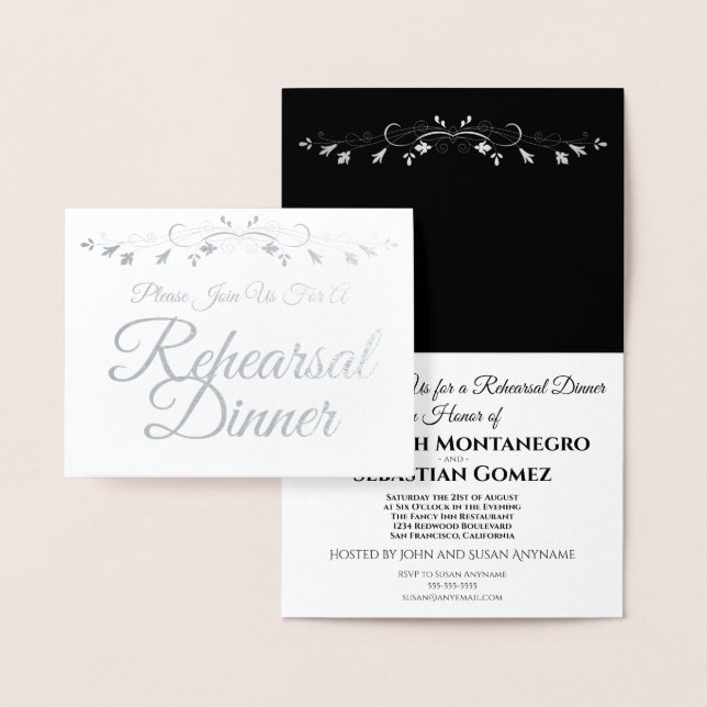 Carte Dorée Dîner de répétition élégante Silver Foil Invitatio (Affichage)