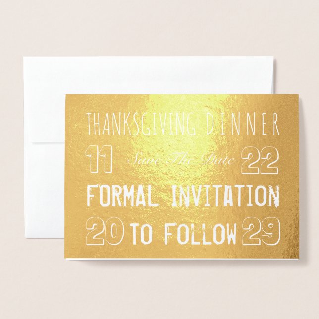 Carte Dorée Dîner Thanksgiving Personnalisé Enregistrer La Car (Devant avec enveloppe)