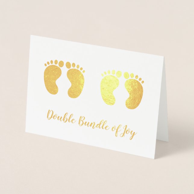 Carte Dorée Double Bundle de Joy Twins Nouveau bébé Or (Devant)