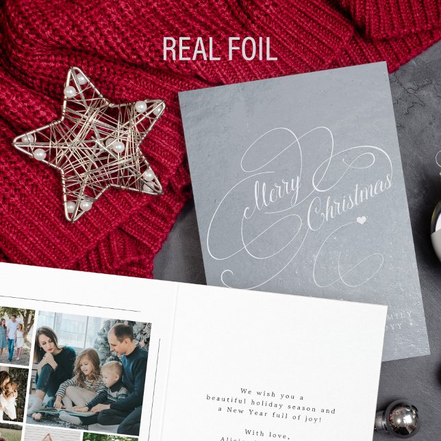 Carte Dorée Élégant 6 photos de famille Joyeux script de Noël  (Créateur téléchargé)