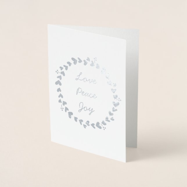 Carte Dorée Elégant amour Paix Joie Wreath Silver Foil (Devant)