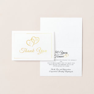 Carte Dorée Élégant Anniversaire Monogramme Coeurs Merci