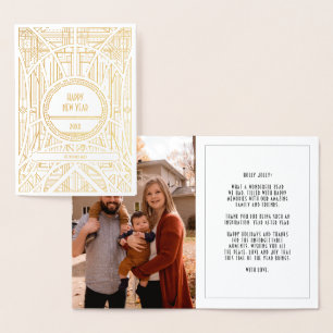 Carte Dorée Elégant art déco photo Joyeux Nouvel An
