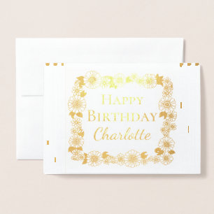 Carte Dorée Elégant cadre floral Joyeux anniversaire Real Gold