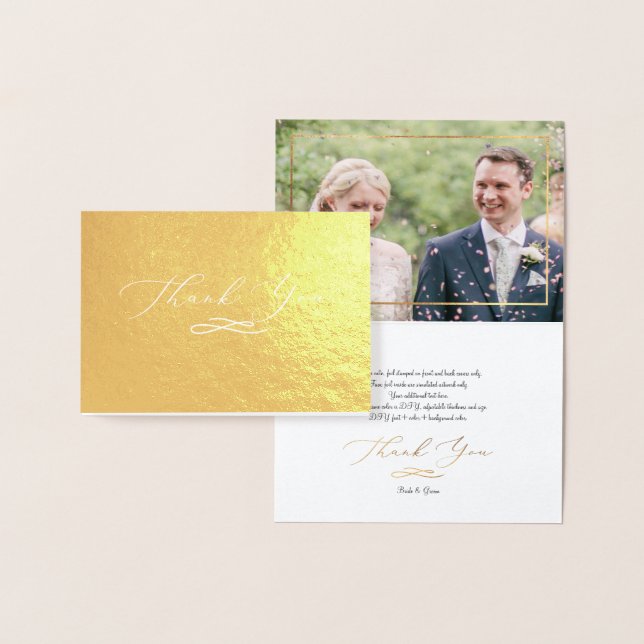 Carte Dorée Élégant flacon de script, Merci photo Mariage (Affichage)