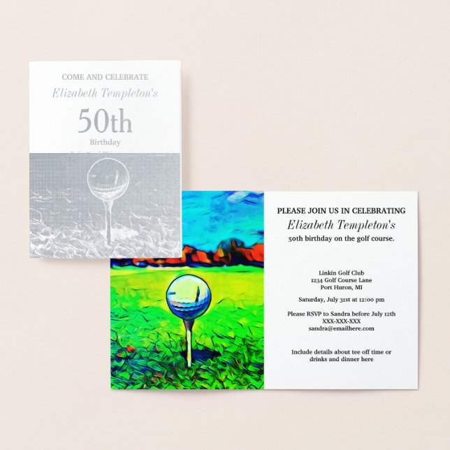 Carte Dorée Elégant Foil Golf Hobby 50e Sports Anniversaire (Affichage)