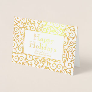 Carte Dorée Elégant Gold Damask Holiday Entreprise