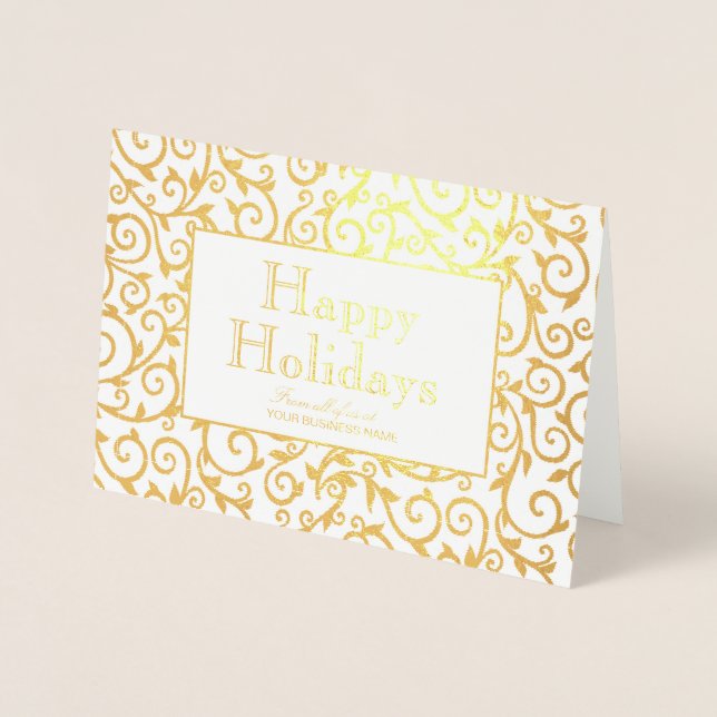 Carte Dorée Elégant Gold Damask Holiday Entreprise (Devant)