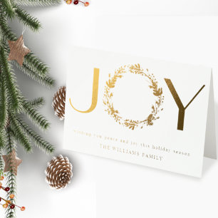 Carte Dorée Elégant "JOY" vrai papier journal Holiday Folk Car