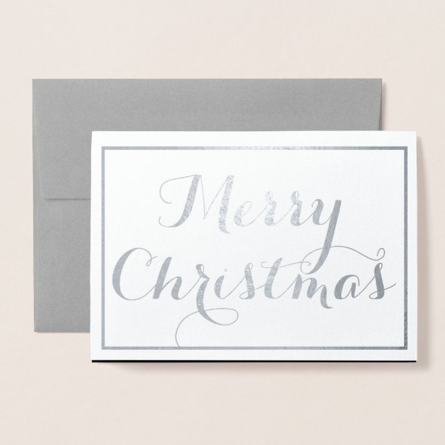 Carte Dorée Élégant Joyeux Script de Noël Typographie Argent (Devant avec enveloppe)