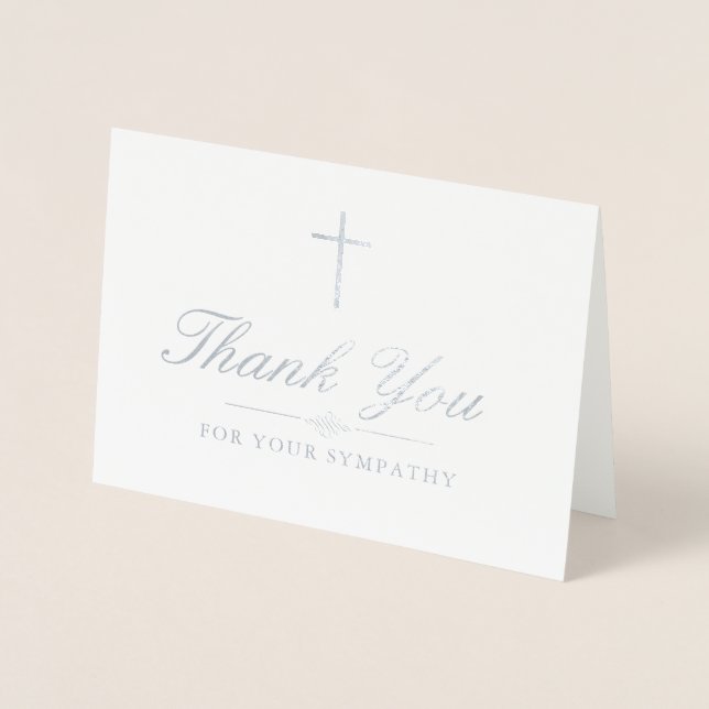 Carte Dorée Elégant Merci de Sympathie de croix d'argent (Devant)