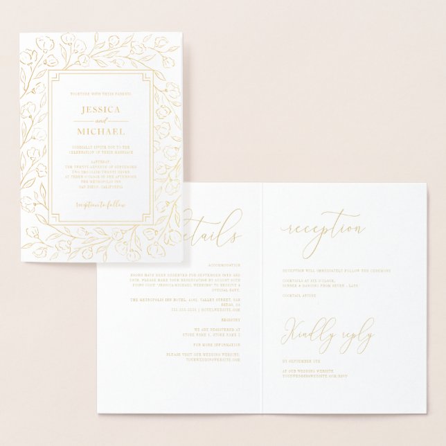 Carte Dorée Élégant Monogramme Blanc Or classique Floral Maria (Affichage)