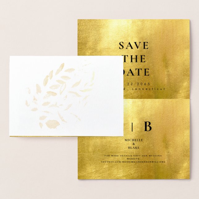 Carte Dorée Élégant or et blanc Monogramme Économisez la date  (Affichage)