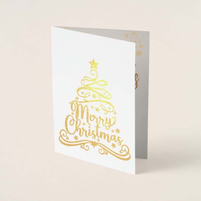 Carte Dorée Elégant or Joyeux arbre de Noël Photo personnalisé (Devant)