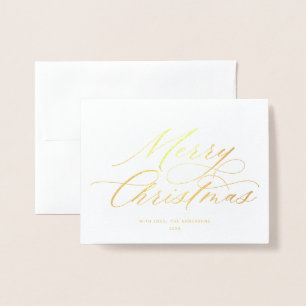 Carte Dorée Élégant script de calligraphie Joyeux Noël