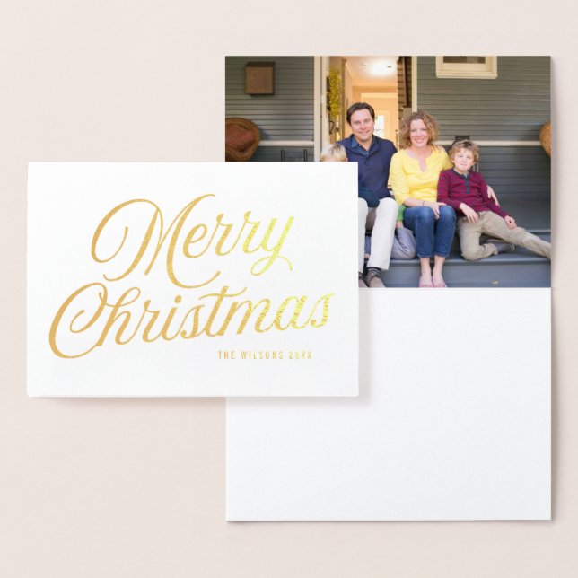 Carte Dorée Élégant Script Joyeux Noël avec photo (Affichage)