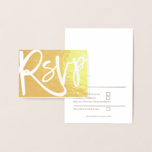 Carte Dorée Élégant Script Mariage RSVP Initiales Texte Or