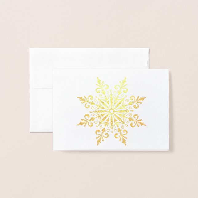 Carte Dorée Élégant Snowflake hiver Salutation or (Devant avec enveloppe)