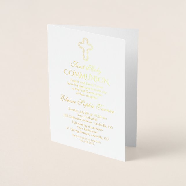 Carte Dorée Élégant Véritable Fhuile d'or Fille Première Saint (Devant)