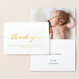 Carte Dorée Élégante calligraphie Baptême bébé Merci photo