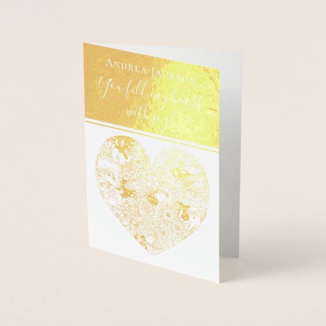 Carte Dorée Élégante citation Gold Heart sur l'amour Valentine (Devant)