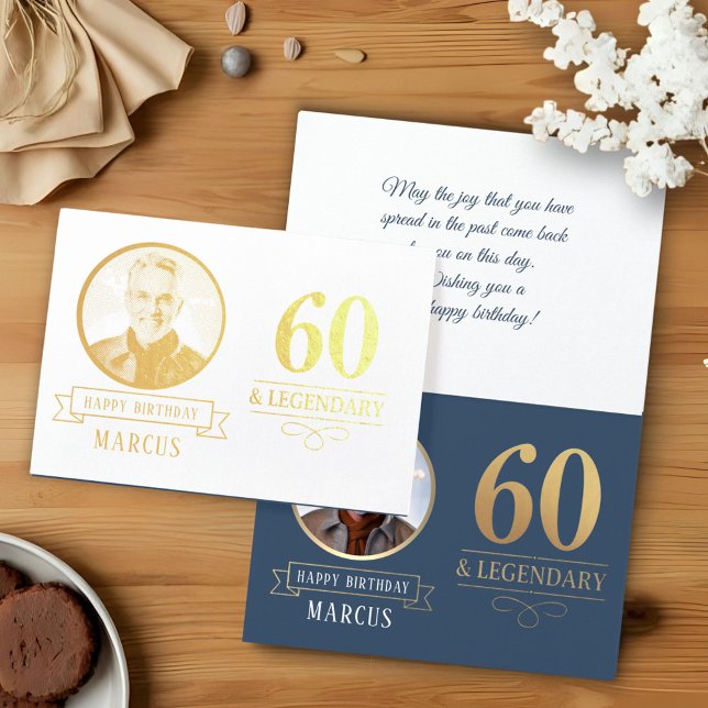 Carte Dorée Elégante Marine & Gold 60e et légendaire anniversa (Créateur téléchargé)