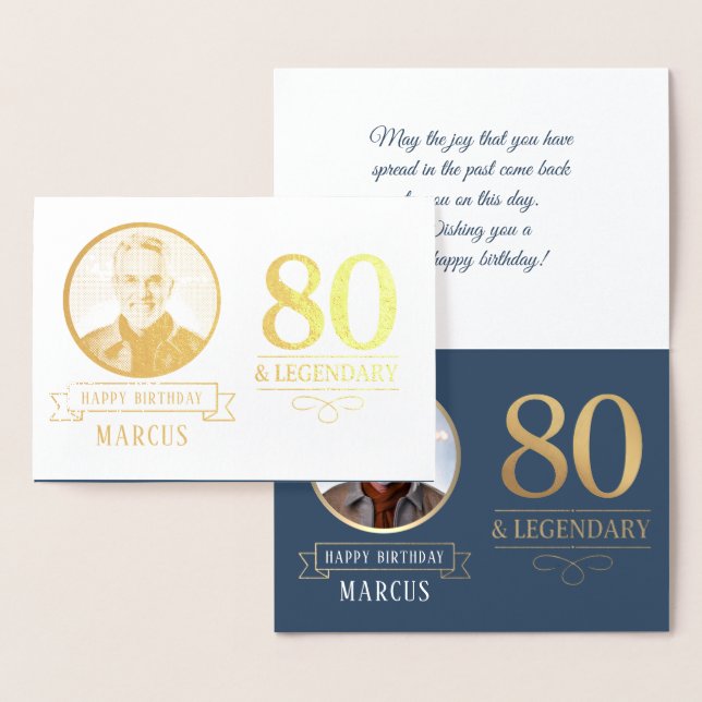 Carte Dorée Elégante Marine & Gold 80e & Légendaire Anniversai (Affichage)