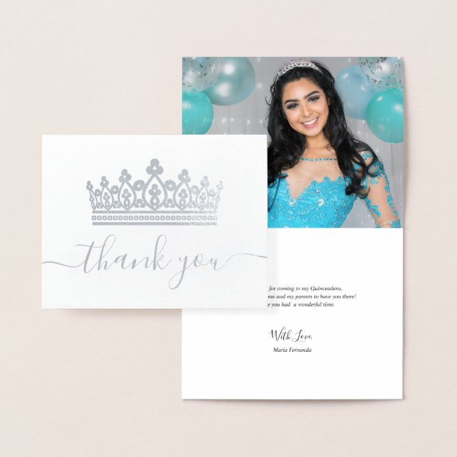 Carte Dorée Elégante photo de la Couronne Quinceanera Merci Ar (Affichage)