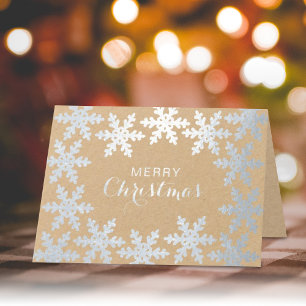 Carte Dorée Élégants Snowflakes Joyeux Noël