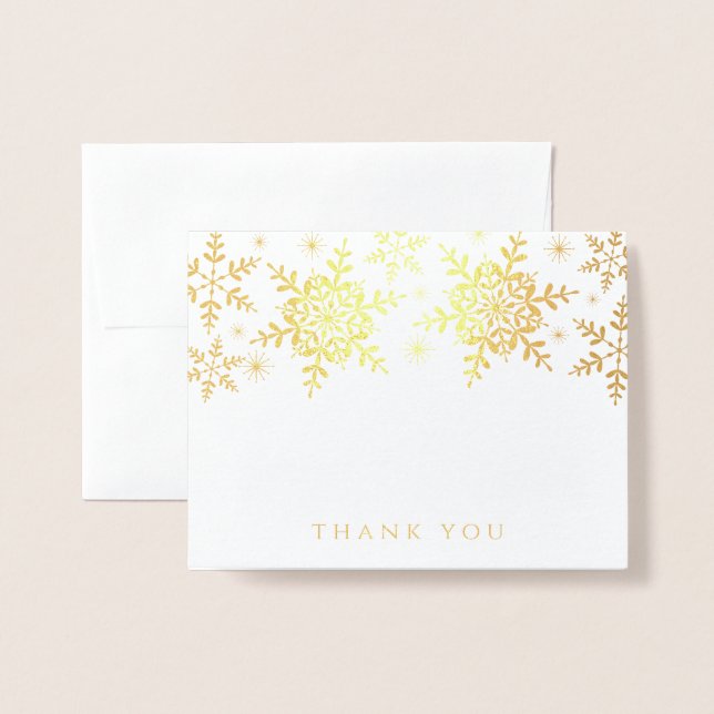Carte Dorée Élégants Snowflakes Noël Merci d'hiver Or (Devant avec enveloppe)