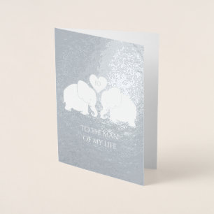 Carte Dorée Eléphants Coeur argent chic 10e anniversaire