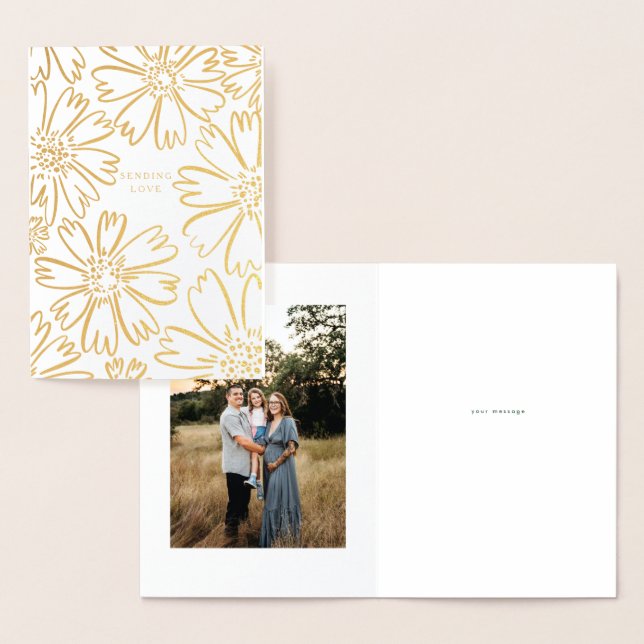 Carte Dorée Envoi d'amour design floral avec photo à l'intérie (Affichage)
