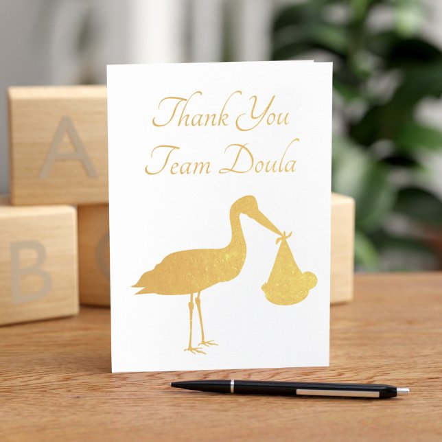 Carte Dorée Équipe d'infirmière sage-femme Doula Merci (Thank your birthing team with this real foil stork thank you card. Just add your message)