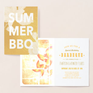 Carte Dorée ÉTÉ BBQ feuille d'or floral
