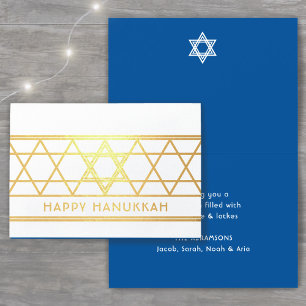 Carte Dorée Etoile de David Happy Hanoukka Techelet bleu moder