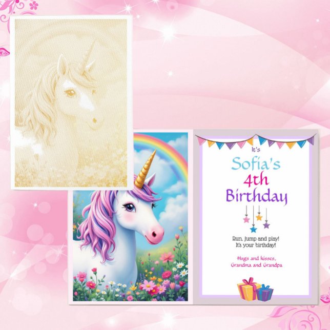 Carte Dorée Fancy Unicorn spécial fille's Birthday Gold (Créateur téléchargé)