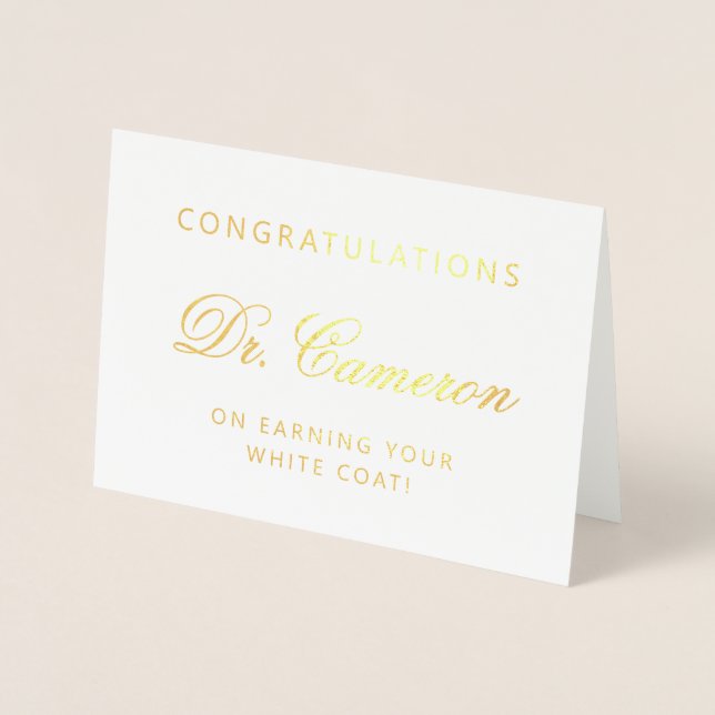 Carte Dorée Félicitations à White Coat, Docteur Élégant Person (Devant)
