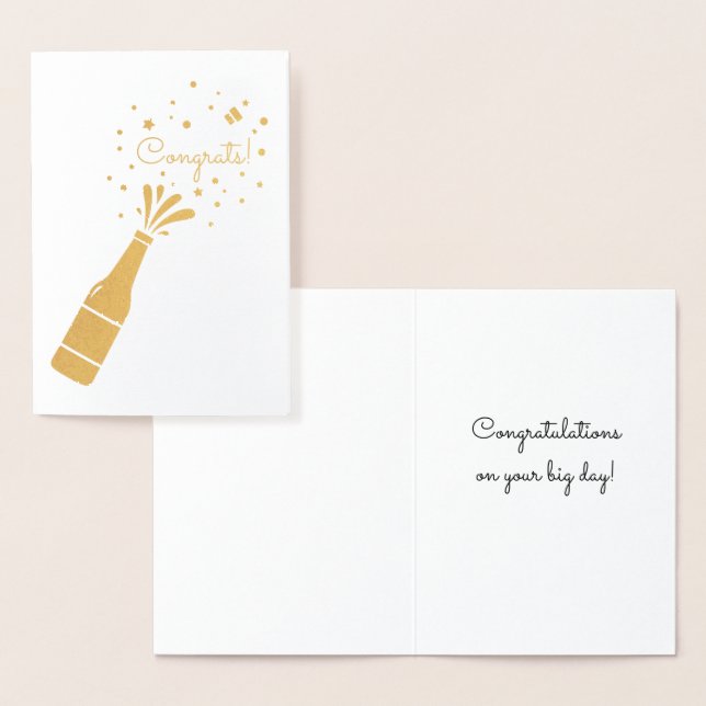 Carte Dorée Félicitations Champagne Bottle Pop Gold Foil (Affichage)