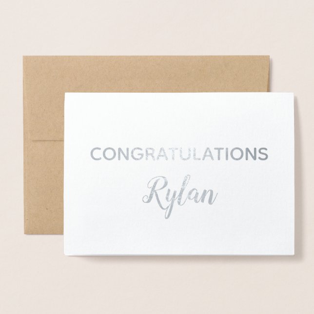 Carte Dorée Félicitations Elegant Brush Print Nom du script (Devant avec enveloppe)