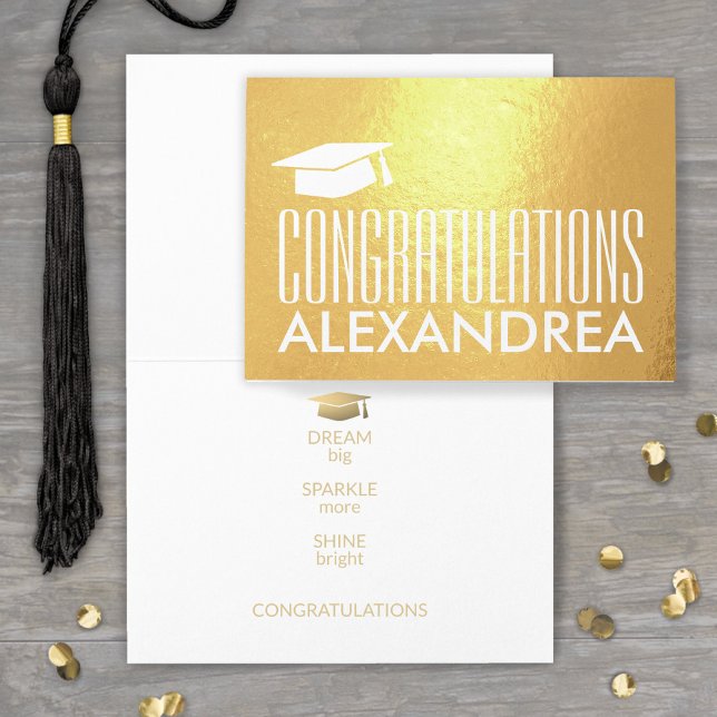 Carte Dorée Félicitations Nom Graduation Modern Gold Real (Créateur téléchargé)