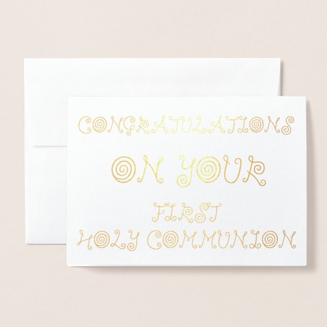 Carte Dorée Félicitations pour votre première sainte communion (Devant avec enveloppe)