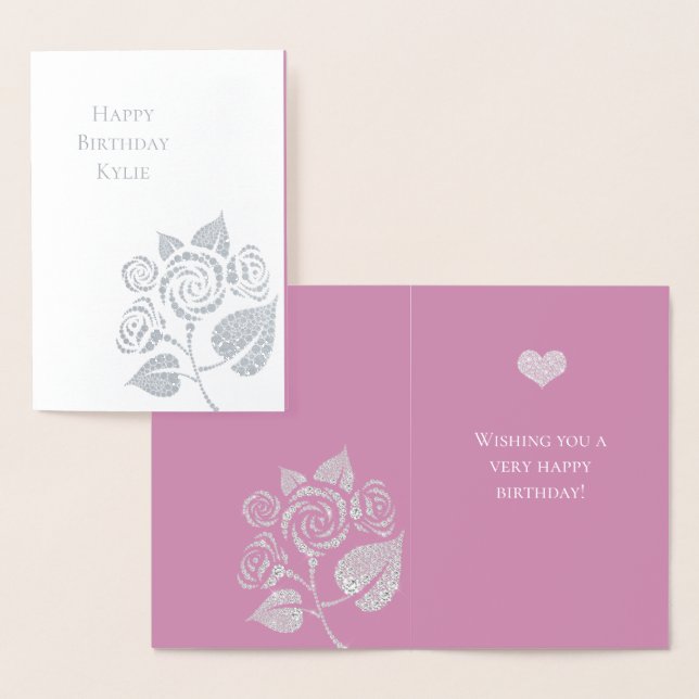 Carte Dorée Fête d'anniversaire florale rose diamants Glam ros (Affichage)