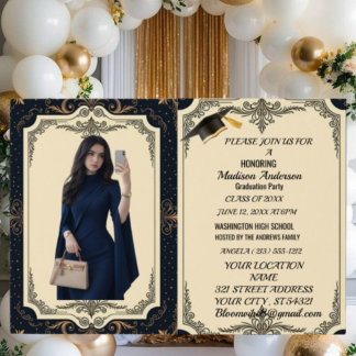 Carte Dorée Fête de remise de diplômes Marbre Bleu Or Aquarell