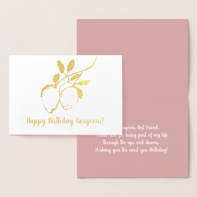 Carte Dorée Filiale de citron Botanique Anniversaire Real Foil (Affichage)